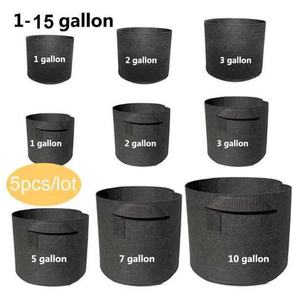 5 uds., bolsas para cultivo de plantas de 1-15 galones, macetas, bolsas para jardineras, jardinería, Jardin, maceta para cultivo, contenedor 210615