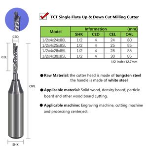 5 -stcs 1/2 inch TCT Single Flute Spiraal Eind Mills omhoog Gesneden frezen Wood Cutter graveer route router bit houtbewerkingsgereedschap