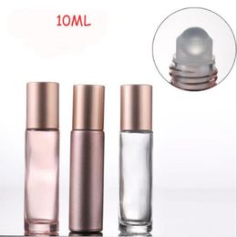 5 uds 10ml rodillo de vidrio portátil Rollerball botellas de aceite esencial oro rosa contenedor de niebla botellas recargables de viaje transparente