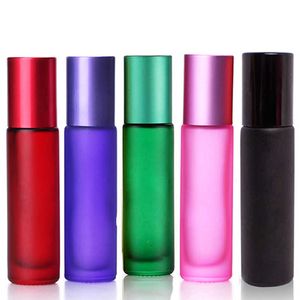 5 pièces 10 ml Portable épais verre rouleau flacon huile essentielle parfum conteneur voyage rechargeable givré coloré rouleau boule bouteille ZNGN