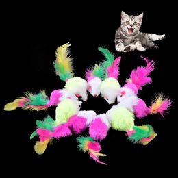 5 pièces/10 pièces mignon Mini doux polaire fausse souris chat jouets coloré plume drôle formation jouets pour chats chaton chiot fournitures pour animaux de compagnie