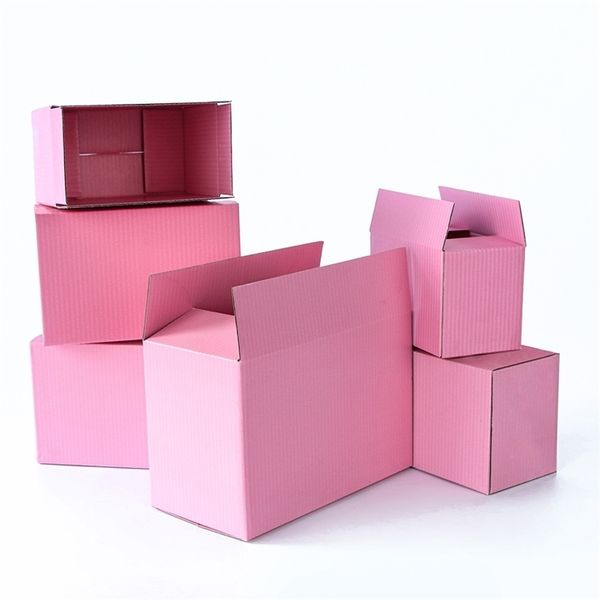 5pcs 10pcs cadeau de stockage de carton rose boîte d'emballage en papier ondulé bibelots support de boîte de festival impression de taille personnalisée 220608