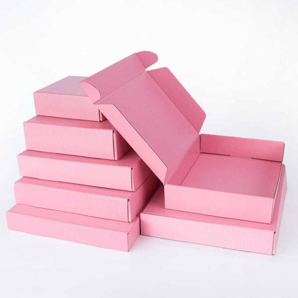 5 piezas / 10 piezas / caja de regalo rosa Festival Fiesta Caja corrugada de 3 capas Caja de almacenamiento Soportes de cartón Impresión de tamaño personalizado 210724