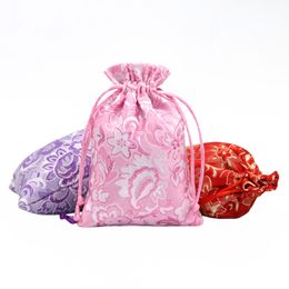 5pcs (10x14cm) broderie de haute qualité Sac à cordon de satin de satin sachets de brocade de damasque bijoux sachet de Noël cadeau de mariage sachet