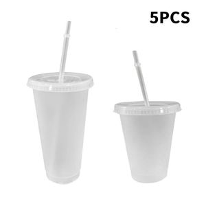 5 Stuks 16/24 Oz Tumbler Met Deksels En Rietjes Herbruikbare Plastic Waterfles Stro Koffiekopjes Zomer Koud water Tumbler Stro Kopjes 240315