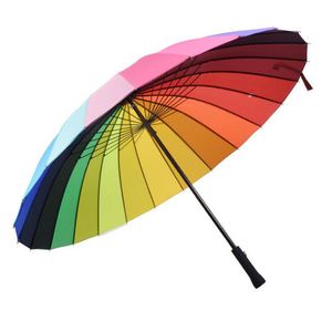 5 stks 24k regenboog paraplu anti-uv zon regen grote lange handvat rechte kleurrijke paraplu's mannelijke vrouwelijke zonnige en regenachtige paraplu