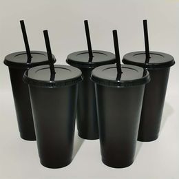 5pcs 24 oz Vazes de plástico reutilizables con tapas de paja Tumblers Durable Café helado, agua, bebidas frías - Perfecto para fiestas de verano y cumpleaños de Halloween
