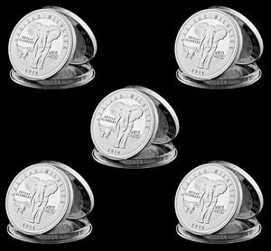 5pcs 40 mm Africa Craft animal d'animal Zambia Elephant 1000 kwacha argent plaqué COIN commémoratif décor 1018361