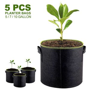 5pcs 5/7/10 galones Plantas de fieltro Bolsas de cultivo de flores vegetales Pot de papa contenedor de plantación de plantación de cesta de la granja de hongos 210615