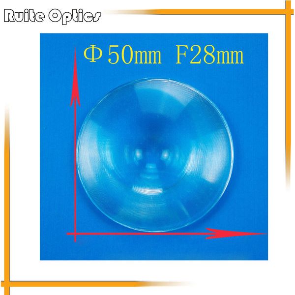 Envío gratuito 5 piezas 50 mm de diámetro óptico redondo PMMA plástico lente de condensación de Fresnel longitud focal 28 mm para lupa plana, concentrador solar