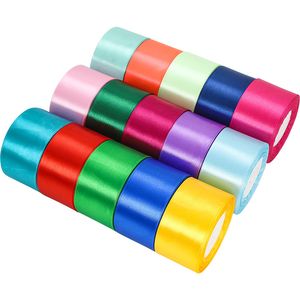 5 -stcs 5 cm Satin Lint Wedding Party Craft Banner Vlaggen Supplise Sewing Decoraties 1 Roll 25yds Rood Pink Blue Multi Color