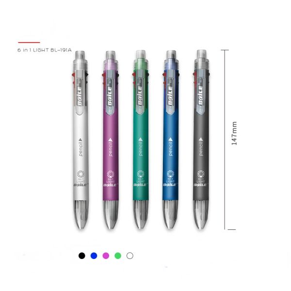 5pcs 6 en 1 stylos à bille multi-couleurs 0,7 mm 5 couleurs Recharge de stylo et 0,5 mm de crayon mécanique