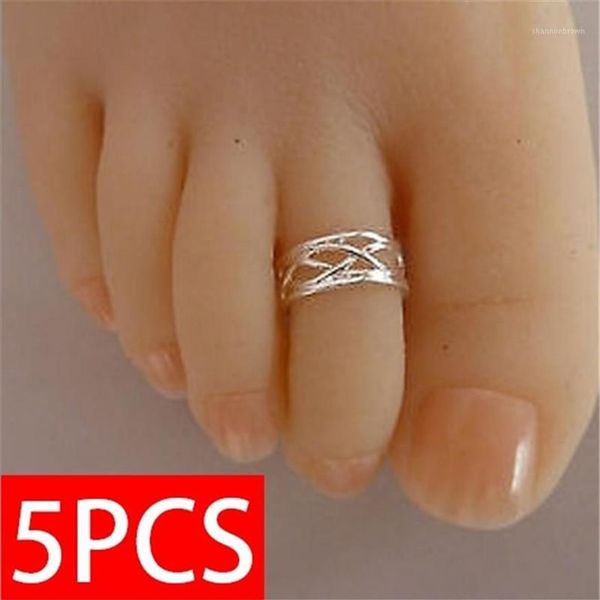 5 uds 925 anillo de pie plateado moda mujer elegante ajustable antiguo anillo de dedo del pie joyería de playa 1259P