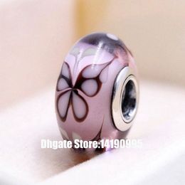 2 stks 925 Sterling Zilver Draad Roze Vlinder Kussen Murano Glas Kralen Fit Europese Pandora Sieraden Bedelarmbanden Ketting