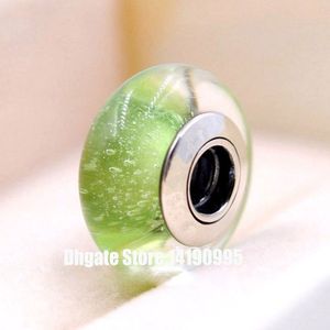 2pcs 925 Sterling Silver Murano Verre Vert Signature Couleur Perles Fluorescentes Fit Pandora Style Bijoux Charme Bracelets Colliers