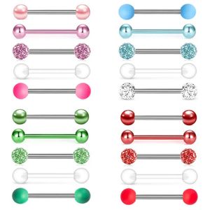 5 stcs Acryl Tong Piercing Barbell Set Roestvrij staal Glitter Ringen Lot 14G Nipple Bar Bulk Langue 240429