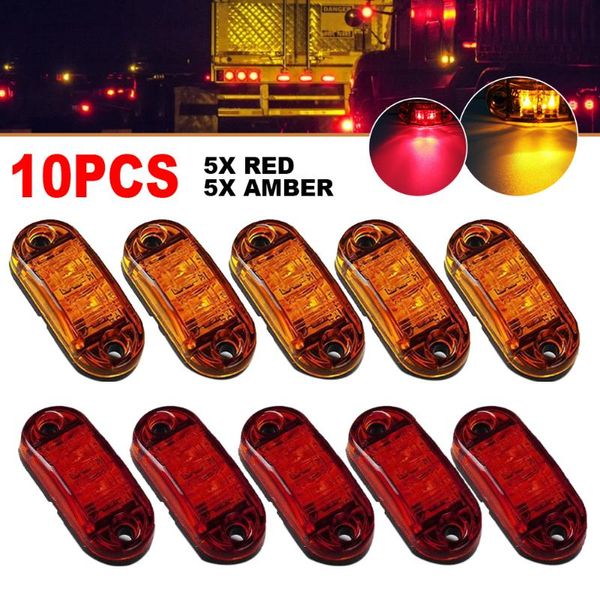 Phares de voiture 5 pièces feux de position latéraux LED ambre et rouge pour remorque camion pick-up RV ovale 2.5
