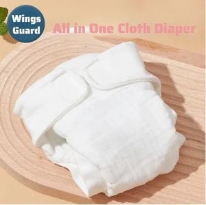 5 pièces Anti-fuite ailes garde bébé couche-culotte en tissu tout en un né couche-culotte en coton blanc couche-culotte lavable couches réutilisables 240307