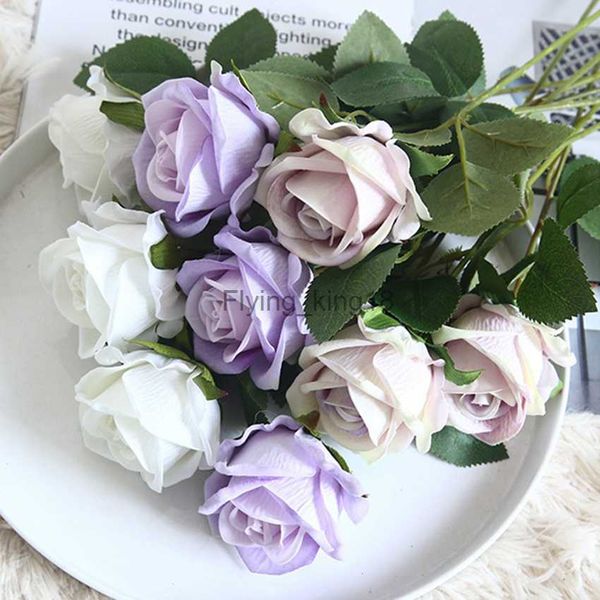 5pcs fleurs artificielles soie rose longue branche bouquet pour la décoration de mariage fausses plantes bricolage couronne fournitures accessoires HKD230829