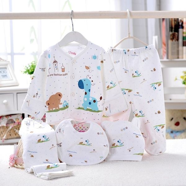 5 uds ropa de bebé niña 0-3M Primavera Verano estampado de dibujos animados recién nacido ropa regalo conjunto algodón bebé niño ropa bebé traje 210309