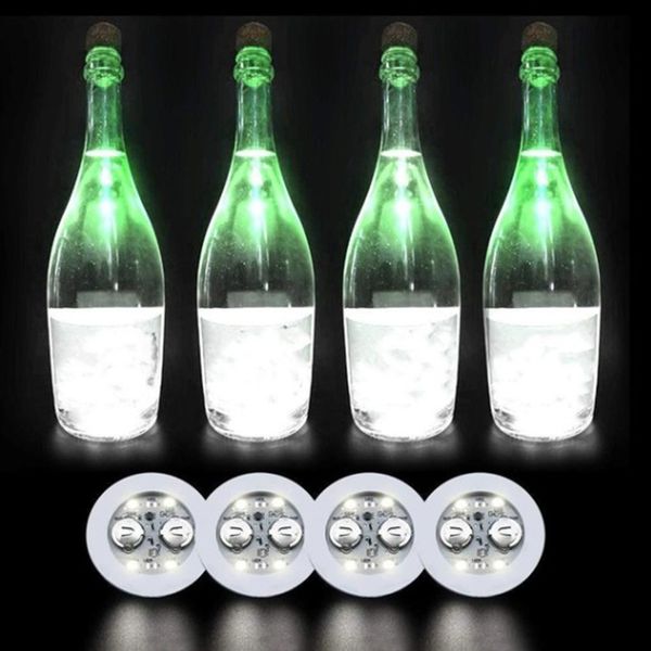 5 pièces autocollants de bouteille lumières nouveauté éclairage 4led alimenté par batterie lueur LED sous-verres lampe super lumineuse pour la décoration de fête de festival de mariage D2.0