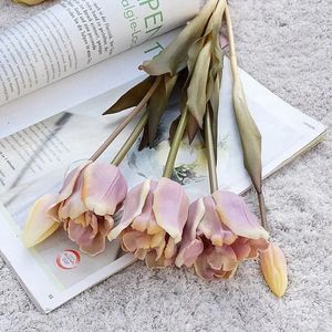 5PCS / Bouquet Artificial Flower Silicone Tulip Baroque Style Real Touch Fake Plant for Wedding Decoration Home Garen Decor 240407