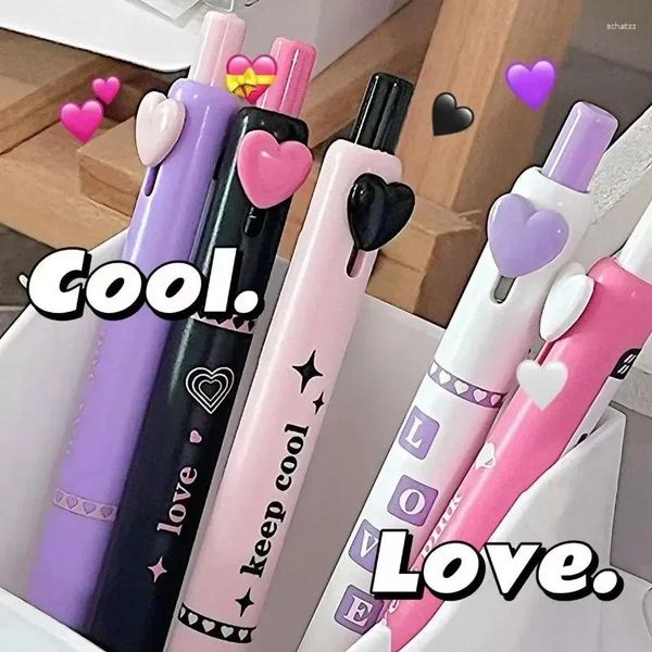 5pcs / box Sweet Love Bouton 0,5 mm Ballpoint Ball Color Ink Pink Press Gel Pen Signature Business for Writing School