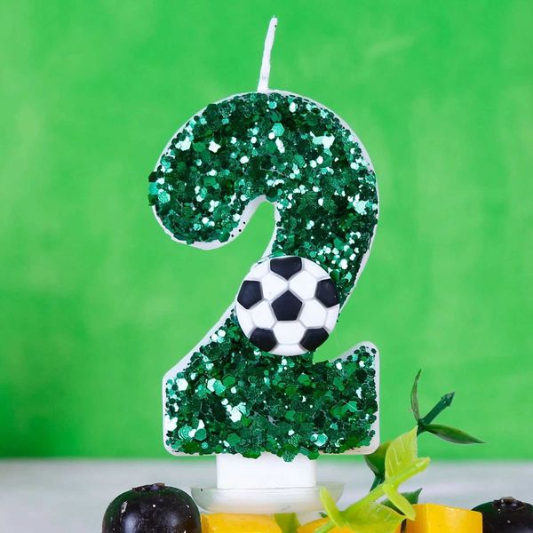 5pcs Bougies 1pcs Football Bandle Birthdle Birthday Cake Decor Sparkling Digital Green Cartle Topper Baking Wedding Party Party Decoration