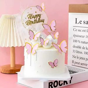 5pcs Bougies Célébrité Paper papillon Décoration de gâteau créatif Créatic Baker Golden Stamping Card Insertion Birthday Party Decoration