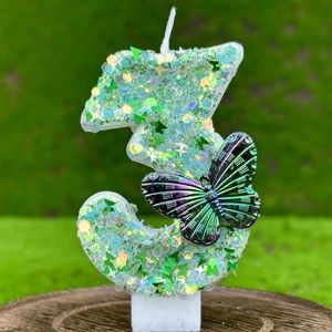 5pcs Bougies Numéro 0-9 Green Cake Candle Colorful Butterfly Digital Bandle Birthday Mariage Cake Decor Home Supplies ACCESSOIRES