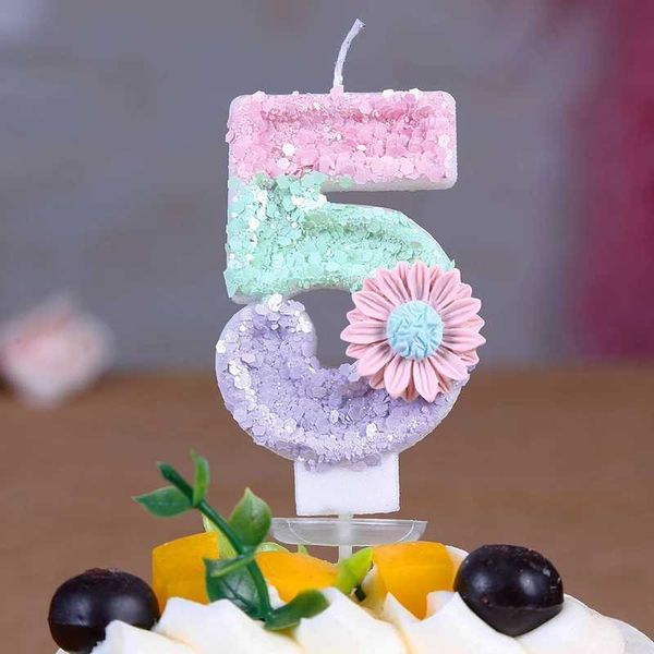 5pcs bougies rose fleur d'anniversaire bougies enfants nombres d'anniversaire enfants Bougies Première anniversaire fille gâteau de fête de toppers cadeau décoration gâteau