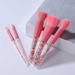 5 pcs Bonbons Maquillage Brosse Transparent Maquillage Brosse Ensemble Coloré Mignon Mixte Pack Granule Cristal Poignée Maquillage Brosse Beauté Outil