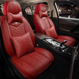 5 -stcs Auto -stoelhoezen Volledige set met waterdichte lederen airbag compatibele automotive voertuig kussenhoes universeel fit voor de meeste auto's -zwart