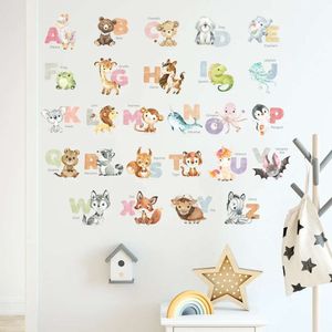 Autocollants muraux avec lettres d'animaux de dessin animé ABC, 5 pièces, pour chambre d'enfants, maternelle, décoration de la maison, décor mural