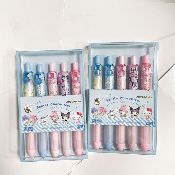 Bolígrafo fluorescente de pintura tipo Push de dibujos animados, 5 uds., marcador de cuenta Manual, marcador Kuromi, bolígrafo encantador, regalo para niños