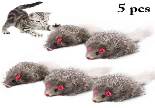 5 pièces chat souris jouets fausse souris chat jouet longue queue souris doux réel lapin fourrure jouet pour chats en peluche Rat jouant jouet à mâcher fournitures pour animaux de compagnie L26919692