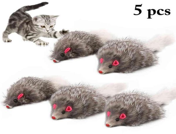 5 pièces chat souris jouets fausse souris chat jouet longue queue souris doux réel lapin fourrure jouet pour chats en peluche Rat jouant jouet à mâcher fournitures pour animaux de compagnie L25191413