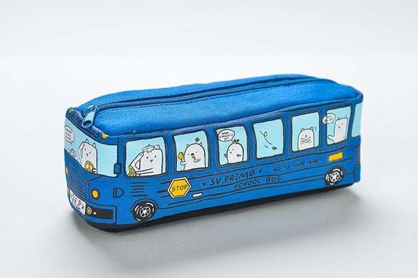 5 pièces enfants porte-crayon dessin animé Bus voiture papeterie sac mignon animaux toile crayon sacs pour garçons filles fournitures scolaires