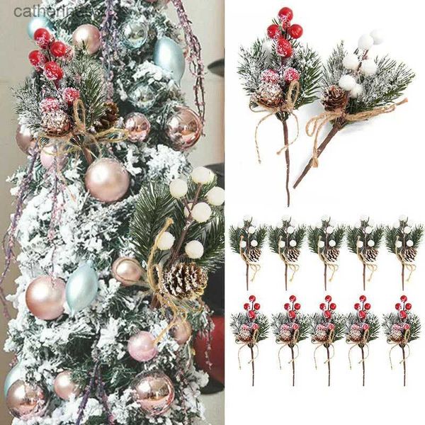 5 Unids Navidad Baya Roja Artificial Flor Pino Cono Rama Árbol de Navidad Decoraciones Ornamento Regalo Empaquetado Hogar DIY Guirnalda L230621