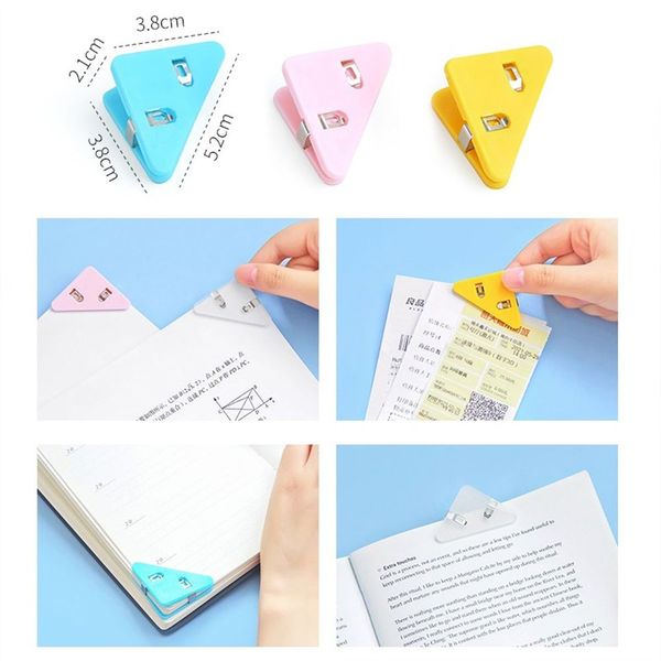 5pcs Couleur Corner Clips Bookmark Document Test Paper Storage Triangle Clip Simple Style Desk Organizer Holder Student Stationery