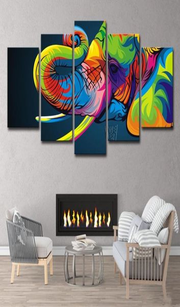 Pinturas abstractas de elefantes y animales coloridos, arte de pared de salón, lienzo impreso en HD, imágenes colgantes de moda, 5 uds., 6692659