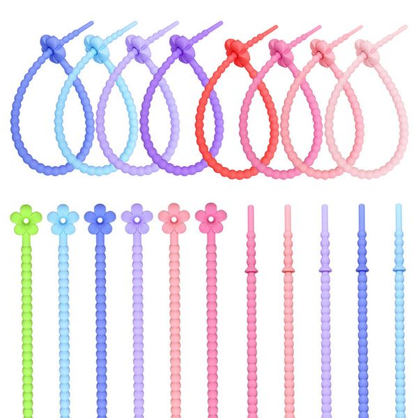 5 uds. De corbatas de silicona coloridas, Clip para bolsa, lazo de goma reutilizable para joyería DIY, pulsera, cordón, llavero, Material, Clips de sellado para bolsas