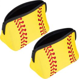 Sacs à cosmétiques en néoprène jaune pour femmes, 5 pièces, sac de rangement portable étanche pour voyage Softball LL