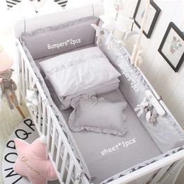 5 Stks Katoen Grijze Baby Bed Bumper Cot Anti-Bump Born Crib Liner Sets Safe Pad Babies Crib Bumpers Bed Cover voor Jongen en Meisje 211025