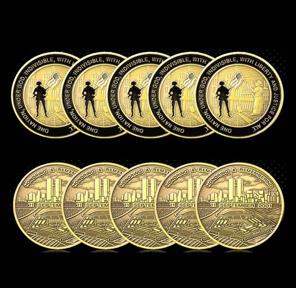 5pcs Craft Honorant Remember 11 Septembre Attaques Bronze Plated Challenge Coins Collectibles Souvenirs originaux Cadeaux 2987223