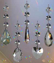 5pcs Crystal Chandelier Lampe Prisms Part suspendu en verre pendants en verre avec perles d'octogone Silver saut Rings Connector8445910