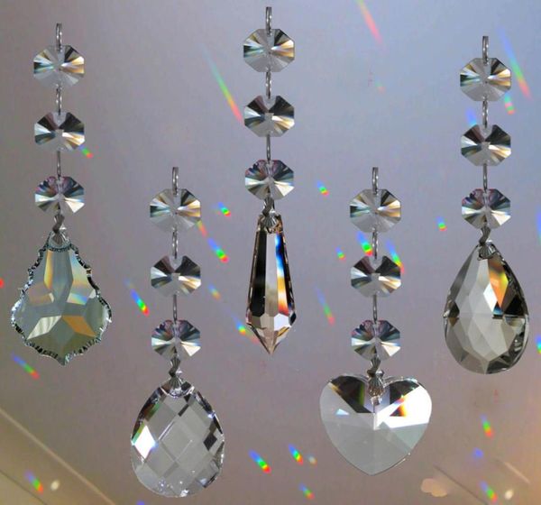 5pcs Crystal Chandelier Lampe Prismes Part suspension en verre pendants en verre avec perles d'octogone