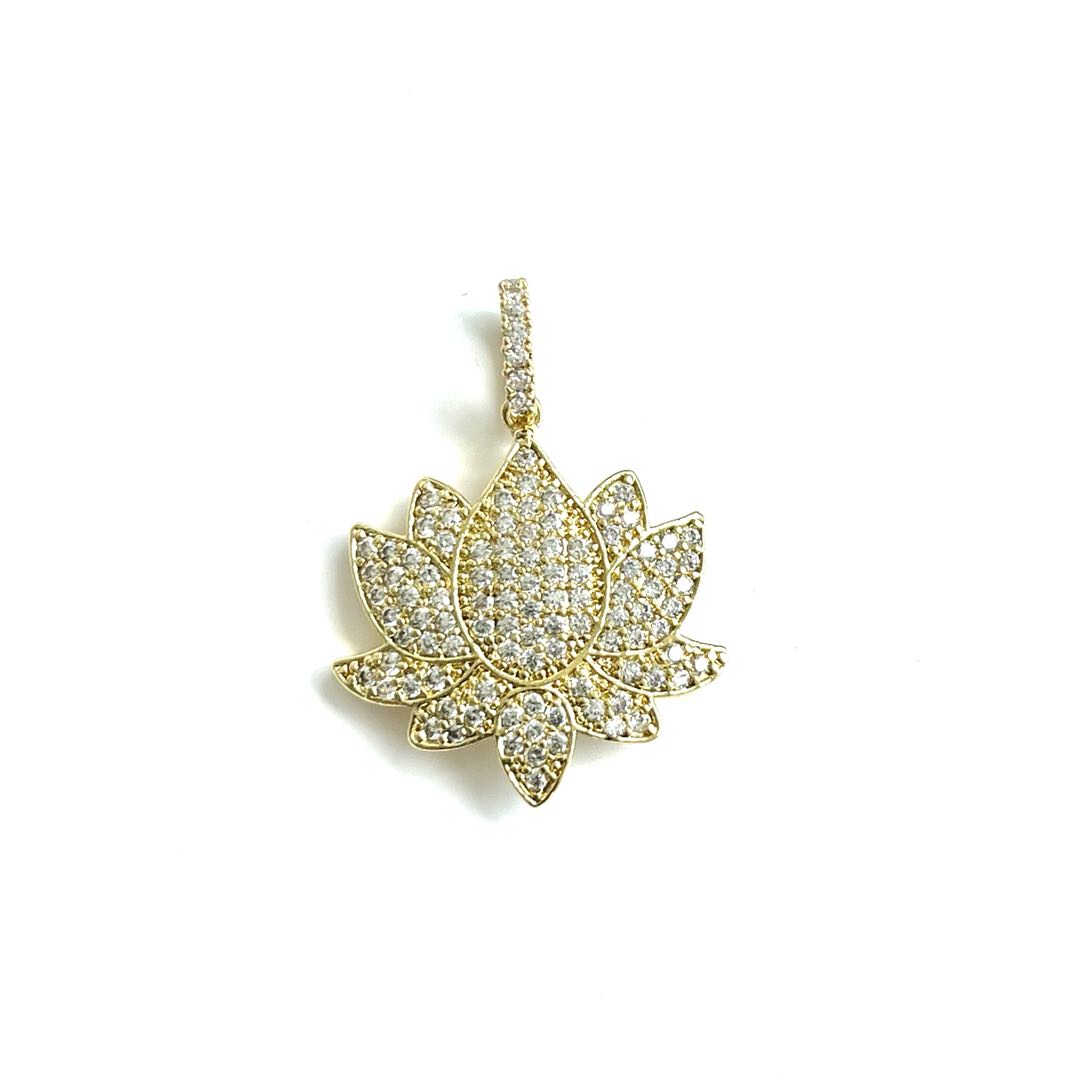 5Pcs Cubic Zirconia Pave Flower Lotus Charms Pendant for Jewelry Making Bracelet Necklace Accessories