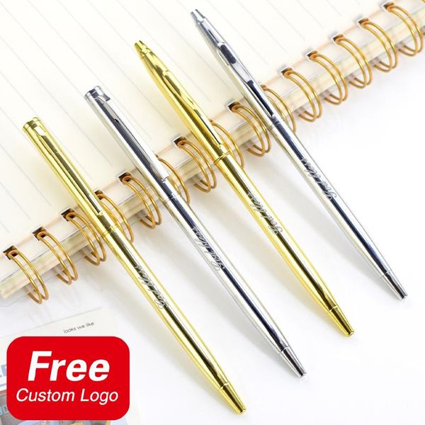 Bolígrafo con logotipo personalizado, 5 uds., Metal dorado plateado, letras personalizadas, nombre grabado, regalos publicitarios, material escolar y de oficina