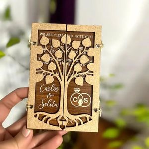 5 stcs Aangepaste houten bruiloft uitnodigingen kaart gepersonaliseerde verjaardag wenskaart rustieke bruiloft verlovingsdecoratie cadeaubon 240328